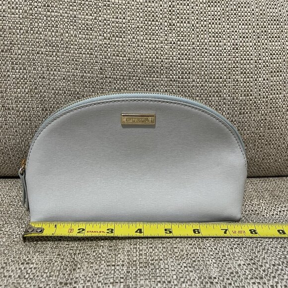 Furla Baby Blue Leather Curved Cosmetics Travel Case - Picture 3 of 9